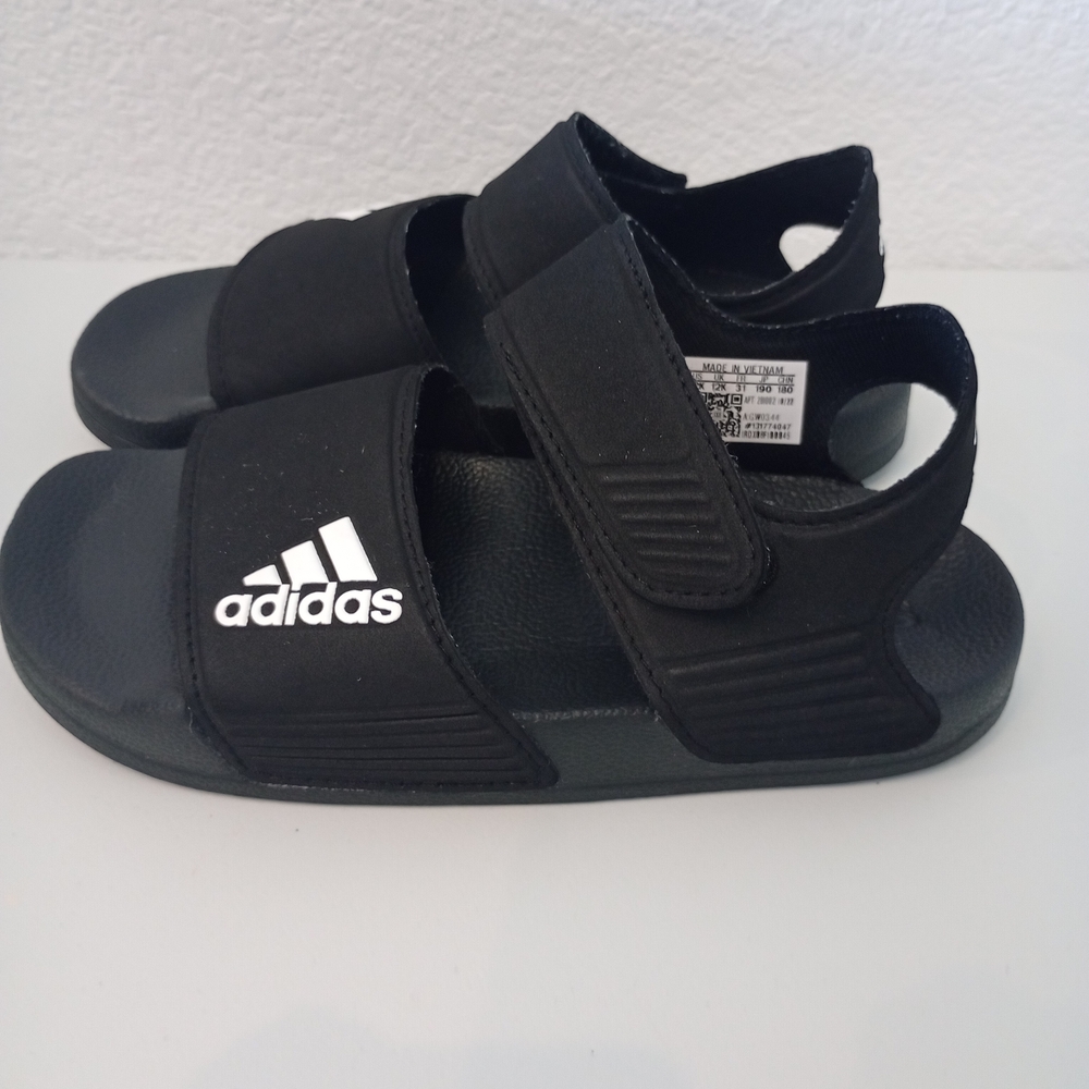 Adidas Adilette- Black Sport Sandals with Molded Footbed Size 12K Kids